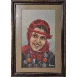 لوحة فنية بألوان زيتية بعنوان صبرية من تعز مقاس 33×55 سم للفنان عبدالله غانم