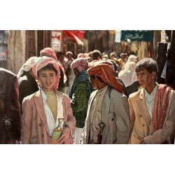 لوحة مطبوعة لفتية ذات ظهيرة رمضانية في المدينة القديمة بصنعاء مقاس 120×90 للفنان التشكيلي عدنان جمن لوحة مطبوعة لفتية ذات ظهيرة رمضانية في المدينة القديمة بصنعاء مقاس 120×90 للفنان التشكيلي عدنان جمن