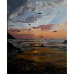 لوحة فنية بألوان زيتية بعنوان بحر مقاس 40×50 سم للفنانة اسماء البناء