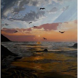 لوحة فنية بألوان زيتية بعنوان بحر مقاس 40×50 سم للفنانة اسماء البناء