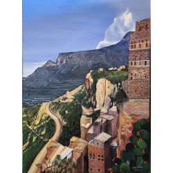 لوحة مطبوعة بعنوان قرية حراز مقاس 90×120 سم للفنان هيثم الحكيمي