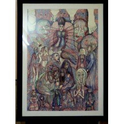 لوحة فنية بأقلام جافة على ورق فبريانوا بعنوان سحر وشعوذة مقاس 100x70  للفنان التشكيلي المصري القدير هشام مخلوف خلاف