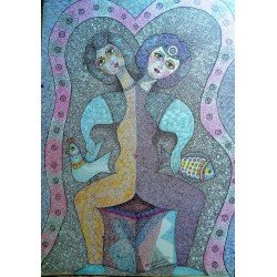 لوحة فنية بأقلام جافة علي ورق كانسون بعنوان التوأم مقاس 50x70 للفنان التشكيلي المصري القدير هشام مخلوف خلاف لوحة فنية بأقلام جافة علي ورق كانسون بعنوان التوأم مقاس 50x70 للفنان التشكيلي المصري القدير هشام مخلوف خلاف