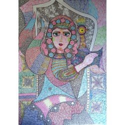 لوحة فنية بأقلام جافة علي ورق فبريانوا بعنوان ملامح مقاس 50x70  للفنان التشكيلي المصري القدير هشام مخلوف خلاف