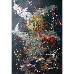 لوحة فنية كريليك وبيجمانت ميكسيد ميديا علي فبريانوا بعنوان الاراجوز مقاس 50x70  للفنان التشكيلي المصري القدير هشام مخلوف خلاف