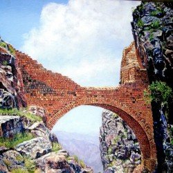 لوحة مطبوعة لجسر شهارة مقاس cm 100×120 للفنان ردفان المحمدي