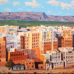 لوحة مطبوعة لشبام حضرموت مقاس cm 95×180 للفنان ردفان المحمدي