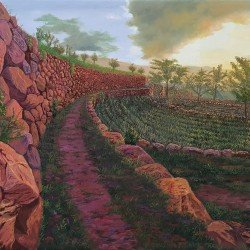 لوحة مطبوعة لمدرجات زراعية مقاس cm 90×180 للفنان ردفان المحمدي