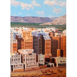 لوحة مطبوعة لمدينة شبام حضرموت مقاس cm 70×50 للفنان ردفان المحمدي