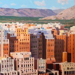 لوحة مطبوعة لمدينة شبام حضرموت مقاس cm 90×120 للفنان ردفان المحمدي