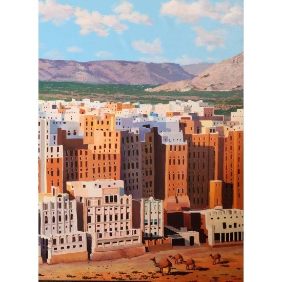 لوحة مطبوعة لمدينة شبام حضرموت مقاس cm 70×100 للفنان ردفان المحمدي لوحة مطبوعة لمدينة شبام حضرموت مقاس cm 70×100 للفنان ردفان المحمدي