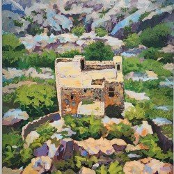 لوحة فنية بألوان كريليك بعنوان منظر طبيعي مقاس 50×75 سم للفنان ردفان المحمدي