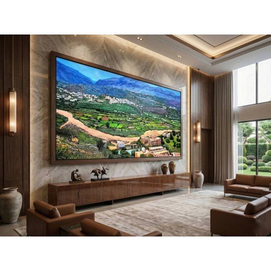 لوحة فنية بألوان اكريليك بعنوان وادي بنا مقاس 160x325  للفنان التشكيلي ردفان المحمدي