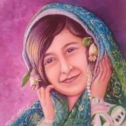 لوحة فنية زيتية على القماش لفتاة ذبحان تعز مقاس 35x45  للفنان التشكيلي اليمني وسام العنسي