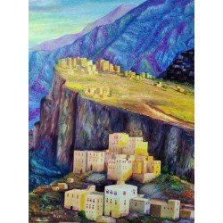 لوحة فنية زيتية على القماش خولان قرية الريادي مقاس 60x50 للفنان التشكيلي اليمني وسام العنسي لوحة فنية زيتية على القماش خولان قرية الريادي مقاس 60x50 للفنان التشكيلي اليمني وسام العنسي