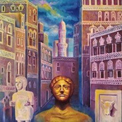 لوحة فنية زيتية على القماش صنعاء تاريخ وحضارة مقاس 60x50 للفنان التشكيلي اليمني وسام العنسي لوحة فنية زيتية على القماش صنعاء تاريخ وحضارة مقاس 60x50 للفنان التشكيلي اليمني وسام العنسي