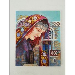 لوحة مطبوعة بعنوان صاحبة الجلالة مقاس 55x45  للفنان التشكيلي اليمني زياد العنسي