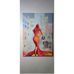 لوحة فنية زيتية على القماش بعنوان رحيل لم يكتمل مقاس 100x70  للفنان التشكيلي اليمني زياد العنسي