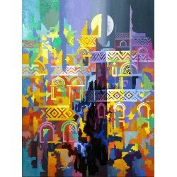 لوحة مطبوعة بعنوان الساحرة صنعاء مقاس 90x100  للفنان التشكيلي اليمني زياد العنسي