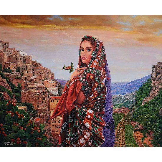 لوحة مطبوعة على كانفاس (فتاة القهوة) مقاس cm 180×150 للفنان ردفان المحمدي لوحة مطبوعة على كانفاس (فتاة القهوة) مقاس cm 180×150 للفنان ردفان المحمدي