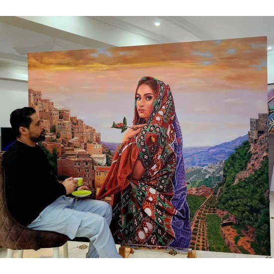 لوحة مطبوعة على كانفاس (فتاة القهوة) مقاس cm 180×150 للفنان ردفان المحمدي لوحة مطبوعة على كانفاس (فتاة القهوة) مقاس cm 180×150 للفنان ردفان المحمدي